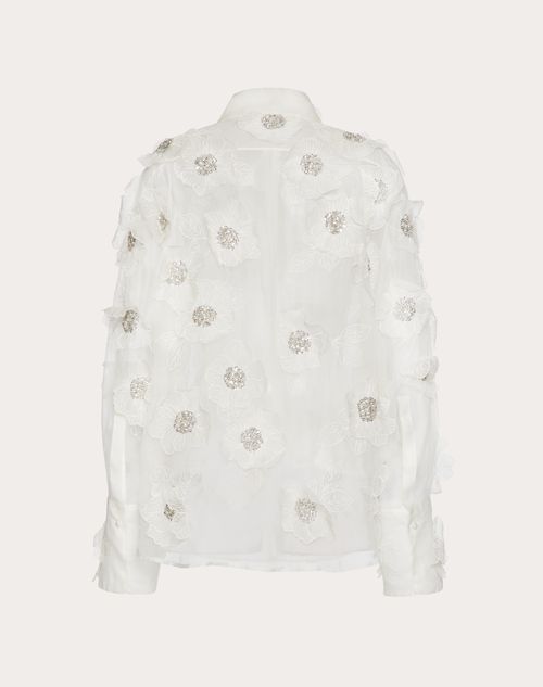 Valentino - Embroidered Organza Shirt - Ivory/silver - Woman - Shirts & Tops