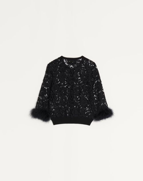 Valentino - Lace And Cotton Cardigan - Black - Woman - Knitwear