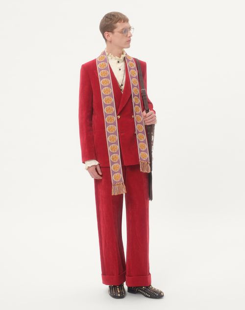 Valentino - Double-breasted Jacket In Washed Cotton-linen Velvet - Crab - Man - Coats And Blazers