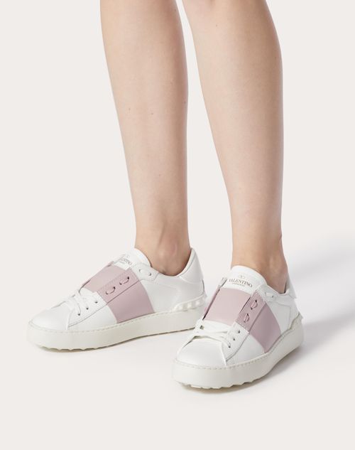 Open Sneaker Leather for Woman in White/water | Valentino SA