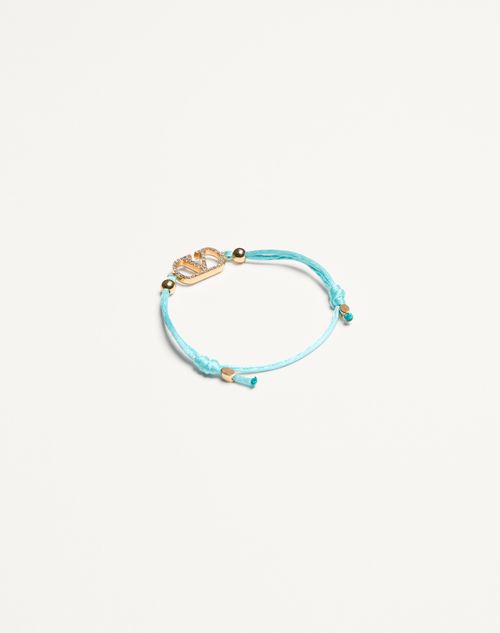 Valentino Garavani - Valentino Garavani Vlogo Signature Bracelet In Cotton And Swarovski® Crystals - Turquoise/crystal - Woman - Jewellery
