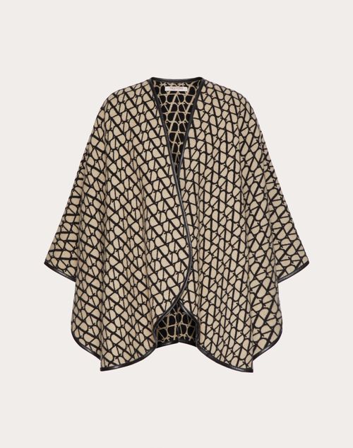 Valentino Garavani - Poncho Toile Iconographe En Laine, Cachemire Et Cuir - Beige/noir - Femme - Boutique D'hiver