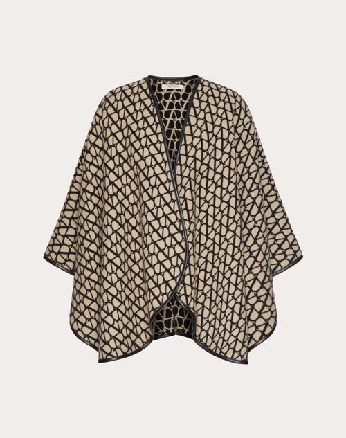 Valentino Garavani - Wool, Cashmere And Leather Toile Iconographe Poncho - Beige/black - Woman - Coats And Outerwear