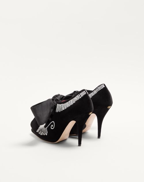 Valentino Garavani - Rockocò Velvet Ankle Boot With Beaded Embroidery 105mm - Black - Woman - Pumps