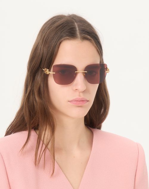 Valentino - Geometric Metal Eyewear - Gold/brown - Woman - Eyewear