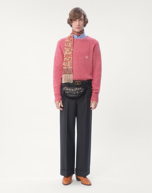 Valentino - Crewneck Wool Sweater With Vlogo Embroidery - Red - Man - Man Ready To Wear Sale