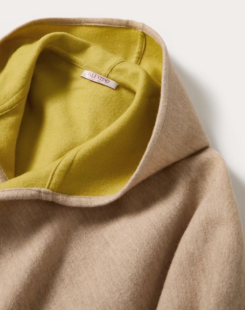 Valentino Garavani - V Detail Wool And Cashmere Poncho With Hood And Metal V Appliqué - Beige - Woman - Soft Accessories