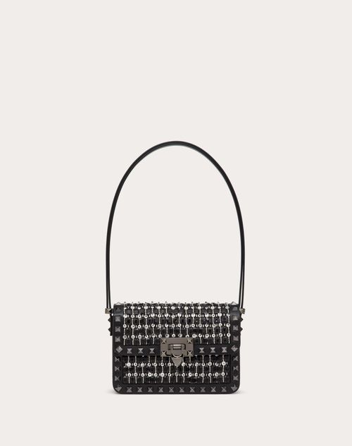 Valentino Garavani - Small Rockstud23 Embroidered Shoulder Bag - Crystal/black - Woman - Valentino Garavani Rockstud