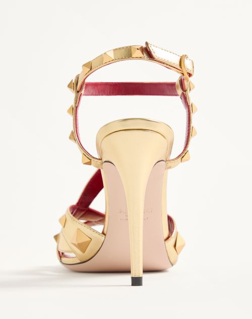 Valentino Garavani - Studdy Sandal In Laminated Nappa Leather 100mm - Antique Brass - Woman - Sandals