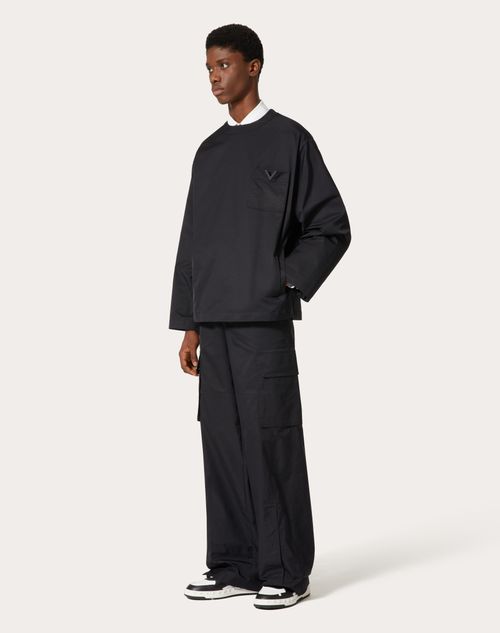 Valentino - Long Sleeve Nylon T-shirt With Rubberized V Detail - Navy - Man - T-shirts And Sweatshirts