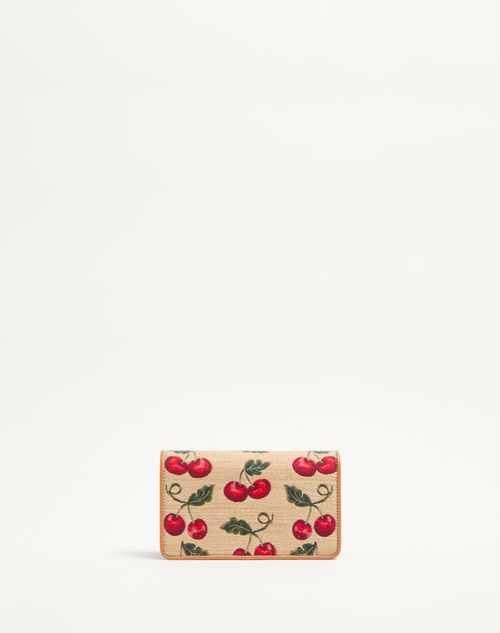 Valentino Garavani - VLOGO SIGNATURE MINI SHOULDER BAG IN JACQUARD RAFFIA WITH CHERRYFIC PATTERN - Natural/red - Woman - Clutches