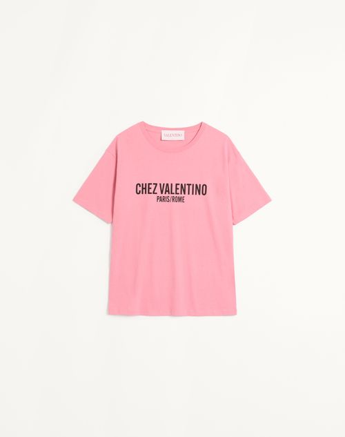 Valentino - Jersey Cotton T-shirt With Chez Valentino Print - Pink - Woman - T-shirts And Sweatshirts
