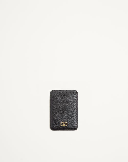 Valentino Garavani - Valentino Garavani Vlogo Signature Magnetic Cardholder In Grainy Calfskin - Black - Woman - Accessories