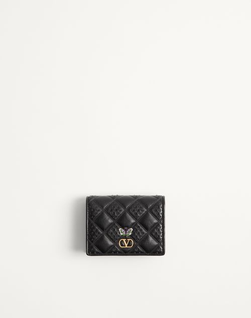 Valentino Garavani - Valentino Garavani Flutterby Wallet In Shiny Nappa Leather With Butterfly Embroidery - Black - Woman - Accessories