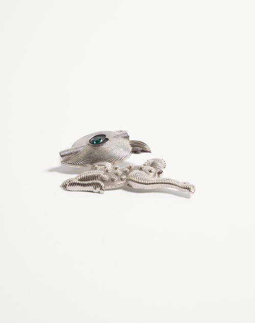 Valentino Garavani - Fil Perdu Metal Brooch With Pearls And Swarovski® Crystals - Palladium - Man - Jewellery
