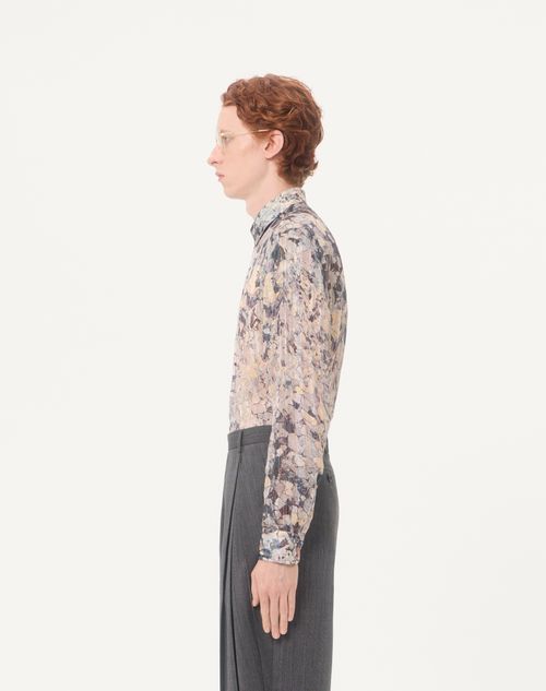 Valentino - Valentino Silk And Lurex Shirt With All-over Urbs Print - Grey/multicolour - Man - Shirts