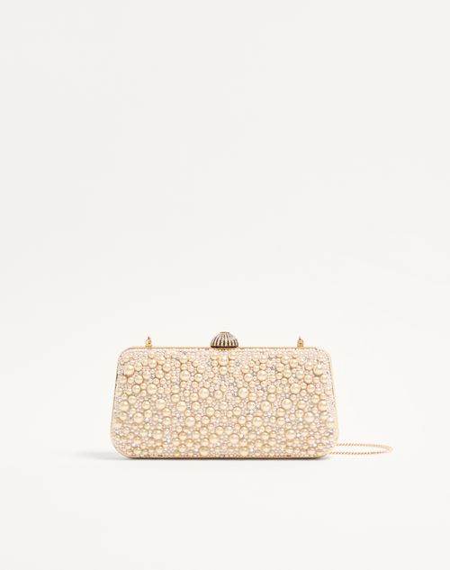 Valentino Garavani - Valentino Garavani Carry Secrets Minaudiere With Pearls And Rhinestones - Crystal/cream - Woman - Clutches