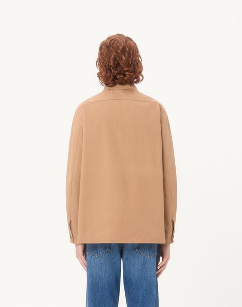 Valentino - Valentino Cotton Gabardine Shirt Jacket With Vlogo - Camel - Man - Outerwear