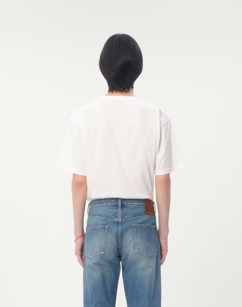 Cotton T-shirt With Chez Valentino Print for Man in Ivory Cotton T-shirt With Chez Valentino Print for Man in Ivory