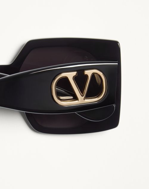 Valentino - Rectangular Acetate Glasses - Black/grey - Woman - Akony Eyewear - Accessories