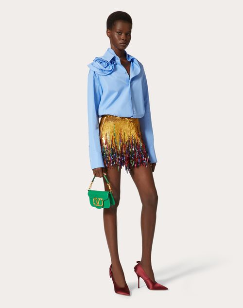 Valentino - Short Brodé En Organza - Or/multicolore - Femme - Shorts Et Pantalons