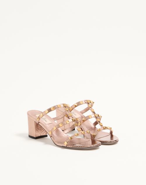 Valentino Garavani - Rockstud Slide Sandal In Laminated Ayers 60 Mm - Gold/pink - Woman - Sandals