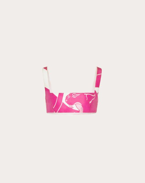 Valentino - Bralette En Faille À Imprimé Panther - Pink Pp/blanc - Femme - Chemises Et Tops