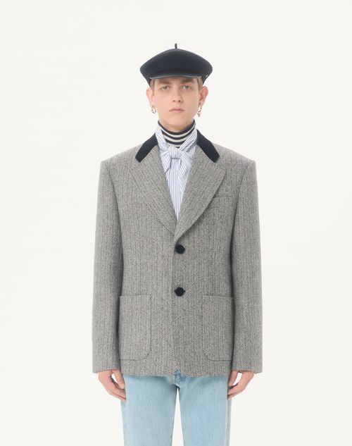 Valentino - Valentino Single-breasted Wool Jacket In Chevron Pattern - White/ Black - Man - Coats And Blazers