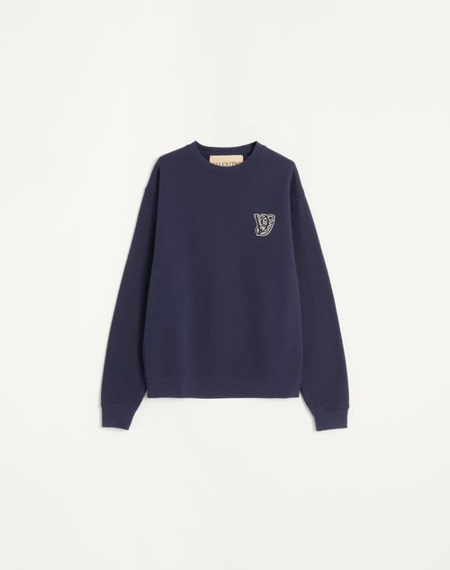 Valentino - Cotton Sweatshirt With Vg Patch - Blue - Man - New Arrivals