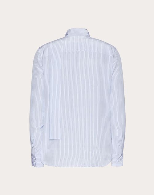 Valentino - Camisa De Seda Con Detalle De Chalina En El Cuello - Celeste/blanco - Hombre - Rebajas Ready To Wear Para Hombre