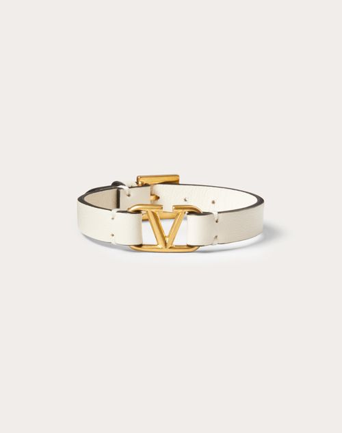fyrretræ tekst broderi Vlogo Signature Calfskin Bracelet for Woman in Light Ivory | Valentino US