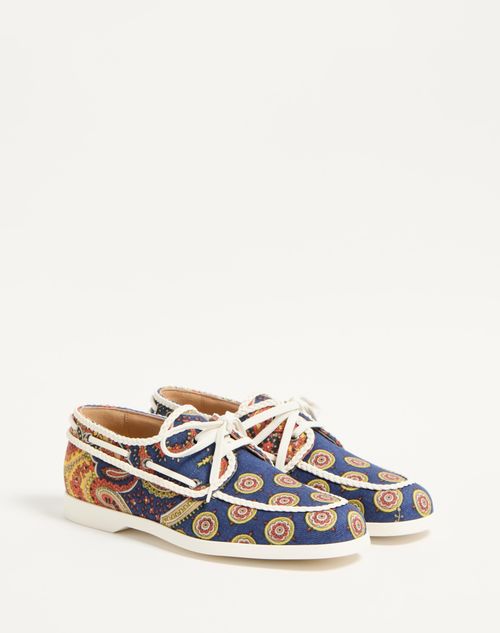 Valentino Garavani - Palm Avenue Boat Shoe In Voyage Imaginaire Denim Fabric And Nappa - Denim/ivory - Man - Shelf - M Shoes - Palm Avenue