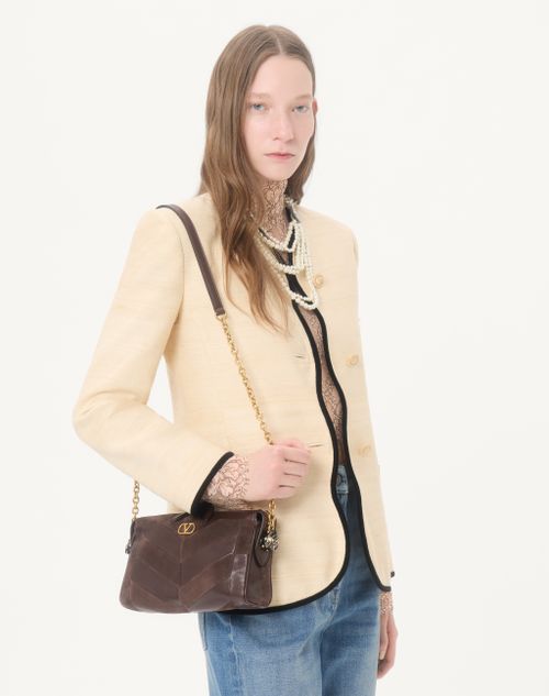 Valentino Garavani - Valentino Garavani Panthea Small Shoulder Bag In Suede And Nappa With Chevron Pattern - Ebony - Woman - Shoulder Bags