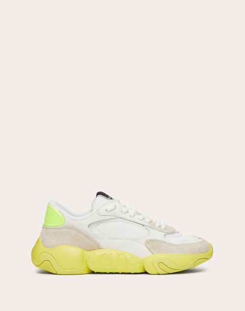 Valentino Garavani - Valentino Garavani Bubbleback Mesh And Suede Sneaker - White/ice/neon Yellow - Man - Man Shoes Sale