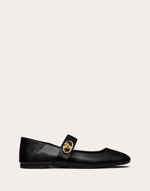 Valentino Garavani - Vlogo Locker Mary-jane Ballerina In Calfskin - Black - Woman - New Arrivals