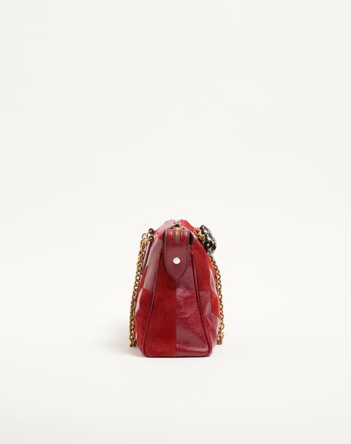Valentino Garavani - Valentino Garavani Panthea Medium Shoulder Bag In Suede And Nappa With Chevron Motif - Red - Woman - Shoulder Bags