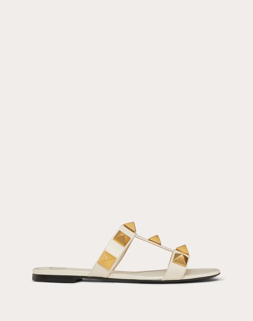 Flat Roman Stud Calfskin Slide Sandal for Woman in Black | Valentino GB