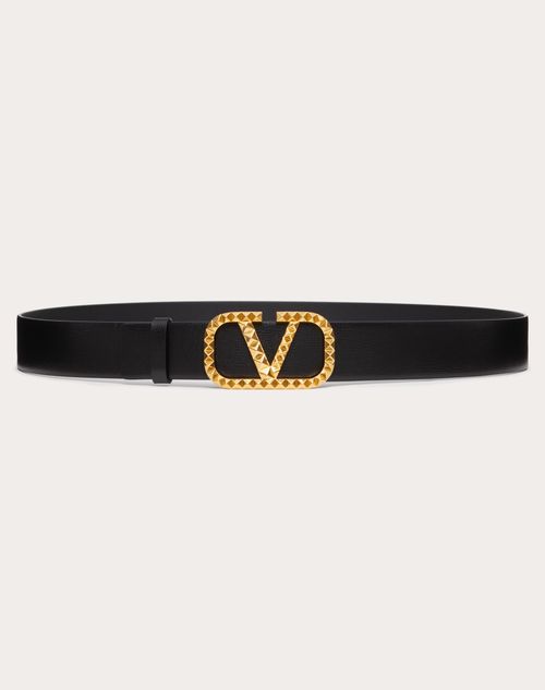 Valentino Garavani - Vlogo Signature Belt In Grainy Calfskin 35 Mm - Black - Man - Belts