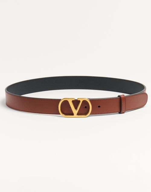 Valentino Garavani - Vlogo Signature Belt In Shiny Calfskin 30 Mm - Deep Caramel - Woman - Belts