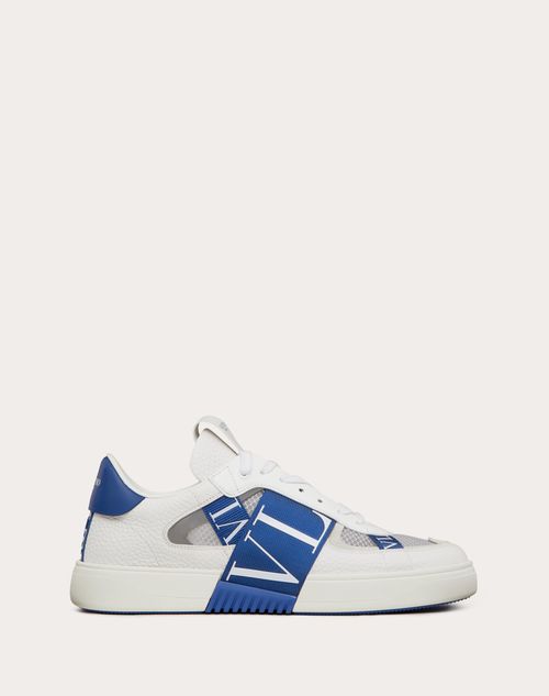 Valentino Garavani - Vl7n Low-top Sneakers In Calfskin And Mesh Fabric With Bands - White/blue - Man - Sneakers