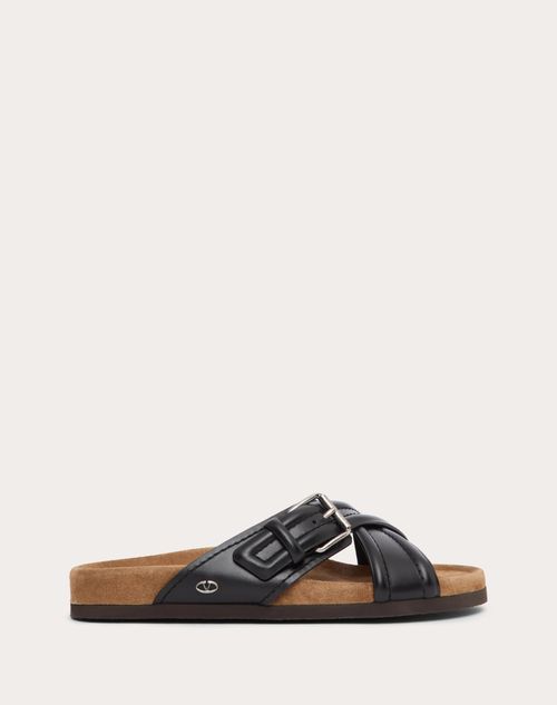 Valentino Garavani - Fussfriend Calfskin Leather Slide Sandal - Black - Man - Sandals