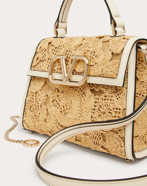 Small Vsling Handbag In Lace effect Raffia for Woman in Natural ivory Valentino CA