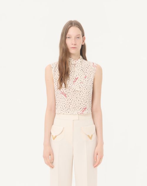 Valentino - Plus De Pois Crepe De Chine Bubble Top - Vanilla/multicolor - Woman - Shirts And Tops
