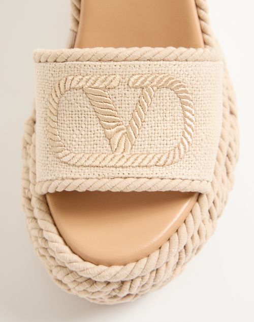 Valentino Garavani - Vlogo Torchon Wedge Sandal In Linen Canvas 130mm - Ecru - Woman - Espadrilles And Wedges