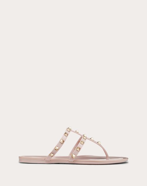 Rockstud Flat Rubber Sandal for Woman in Water Rose Valentino US