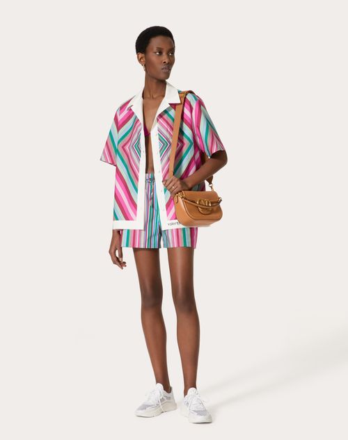 Valentino - Popeline Shirt In Valentino Rhombus  - Multicolor/ivory - Woman - Shirts And Tops