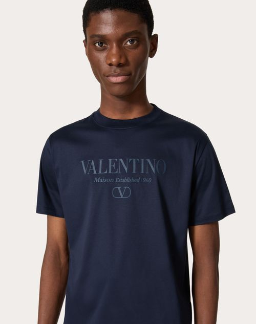 ヴァレンティノ プリント コットン クルーネックtシャツ for メンズ インチ ネイビー | Valentino JP