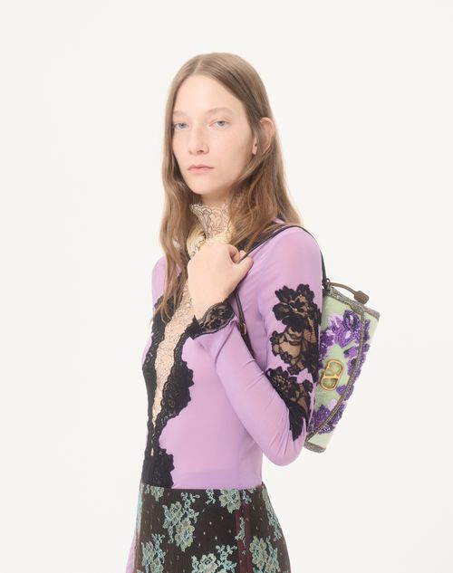 Valentino Garavani - Valentino Garavani Devain Small Embroidered Shoulder Bag - Mint/purple - Woman - Shoulder Bags