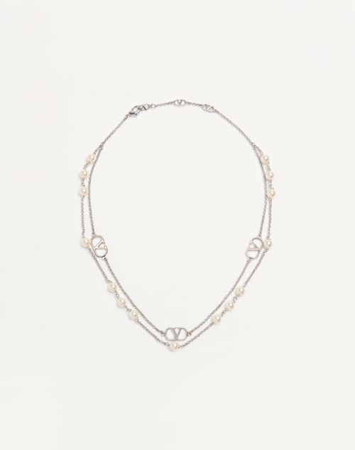 Valentino Garavani - Vlogo Signature Metal Necklace With Swarovski® Pearls - Palladium/cream - Woman - Jewellery