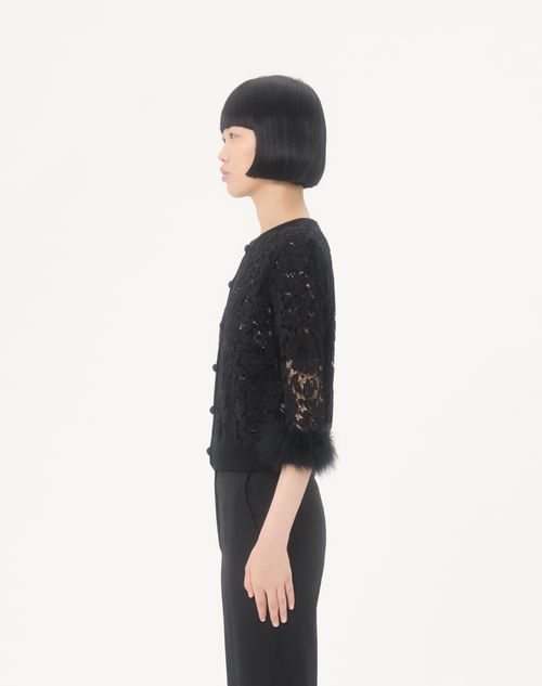 Valentino - Lace And Cotton Cardigan - Black - Woman - Knitwear